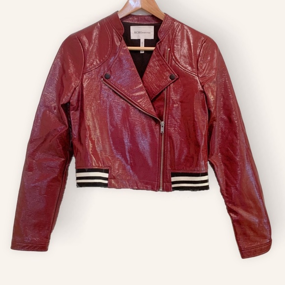 BCBGeneration | Red Vegan Leather Moto Jacket Y2K Bikercore Cropped | Size XS - Picture 1 of 10